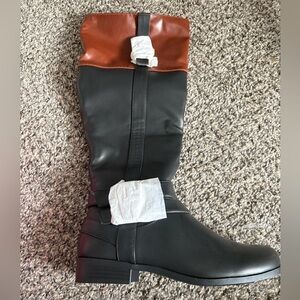 Shoe Dazzle Black and Brown Heeled Boots